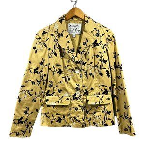 David Brooks Gold Floral Embroidered Notch Lapel Blazer Size M